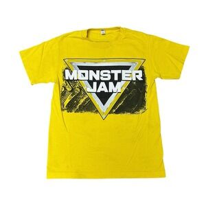 Monster Jam Tshirt Men Size S Graphic Short Sleeve Double Sided Yellow‎